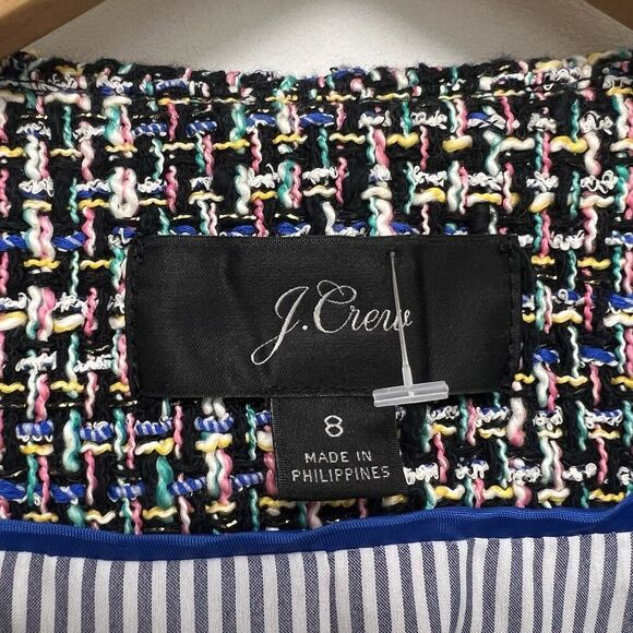 J. Crew Lady Metallic Tweed Jacket Blazer Black Rainbow Multi Fringe Women’s 8 - Picture 13 of 15